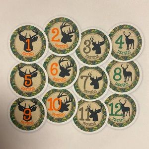 Monthly onesie stickers deer hunting antlers camouflage set of 12